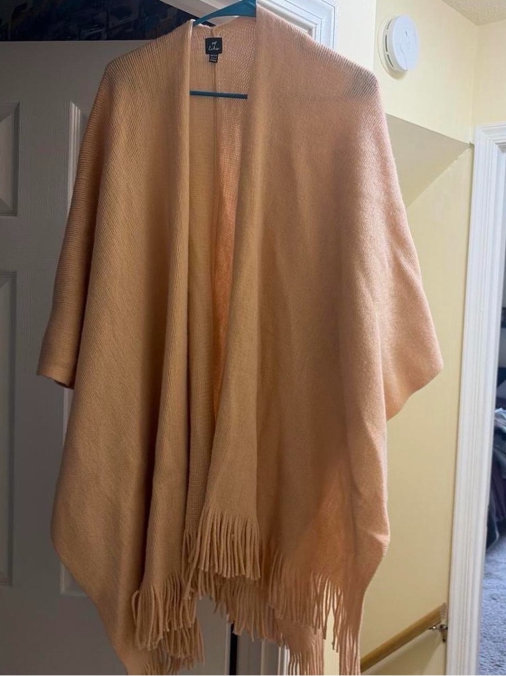 Echo Peach Fringe Open-Front Poncho